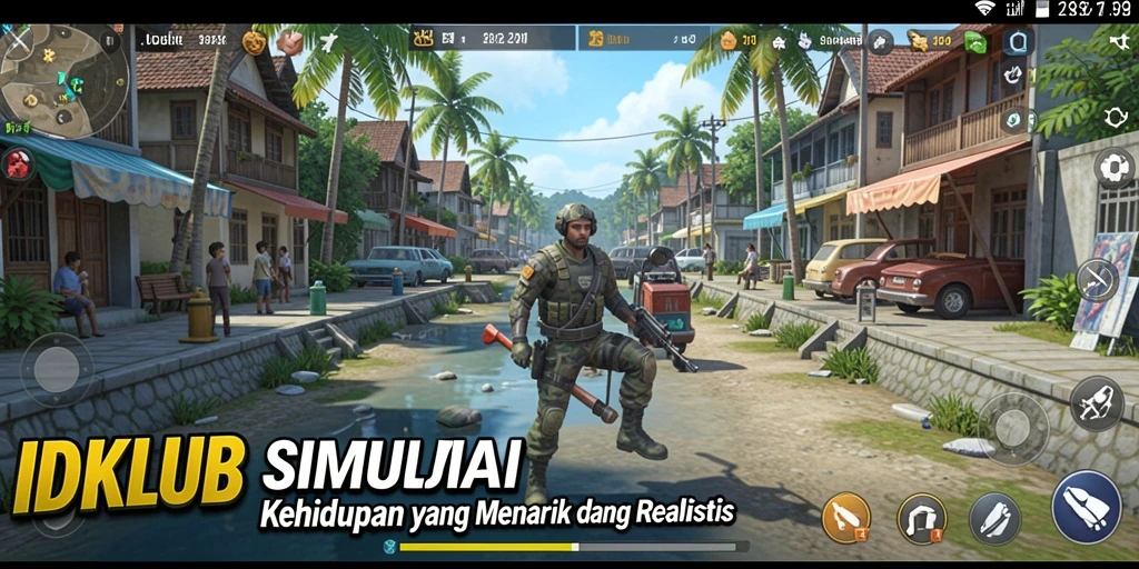 Tangkapan layar gameplay IDKLUB yang menunjukkan interaksi karakter dalam dunia simulasi.