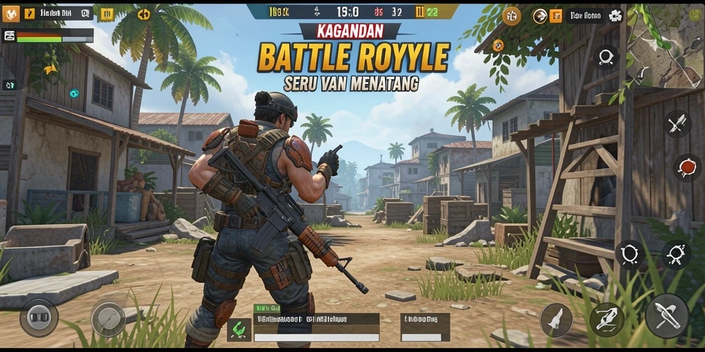 Screenshot utama KAGANDAN dengan tampilan pertarungan Battle Royale yang intens.