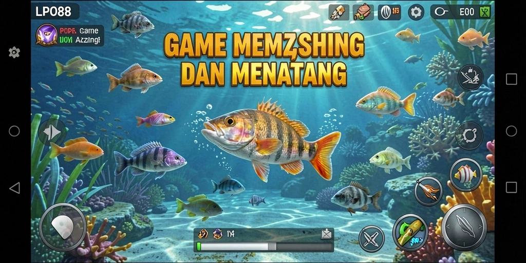 Screenshot gameplay <strong>LPO88</strong> menampilkan aksi memancing di lokasi indah.