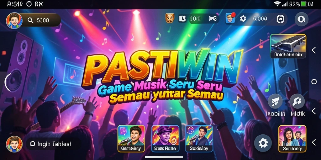 Tampilan gameplay <strong>PASTIWIN</strong> dengan berbagai genre musik.