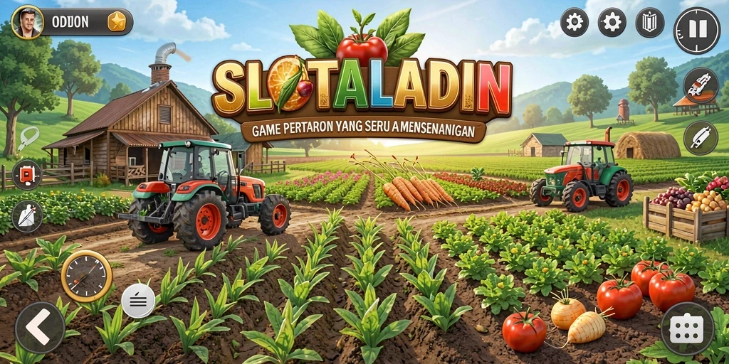 Tampilan gameplay menarik dari SLOTALADIN yang menunjukkan keseruan pertanian.